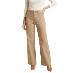 Risen Women's Sand Cotton/Poly/Spandex High Rise Wide Leg Straight Jeans NEW